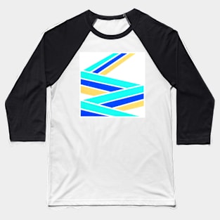 Blue White Yellow Geometric Abstract Acrylic Painting Baseball T-Shirt